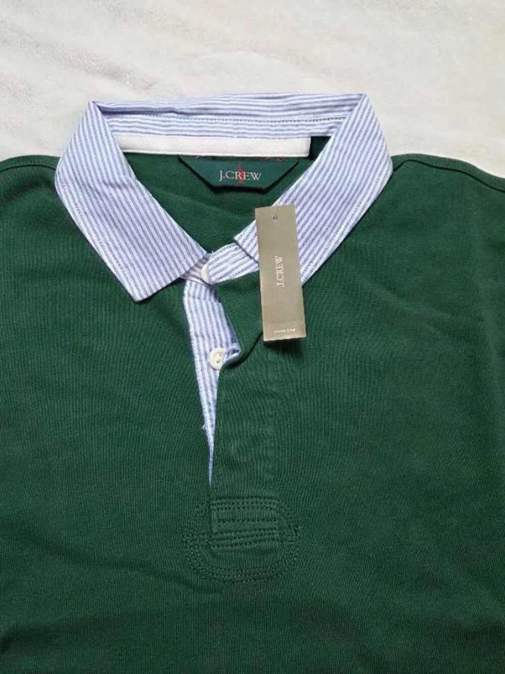 New XL Tall J.Crew rugby shirt with striped oxford collar green longsleve polo